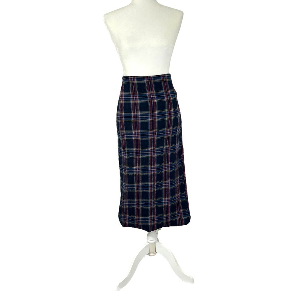 Zara Navy Blue Plaid Midi Skirt Extra Small - Picture 2 of 13